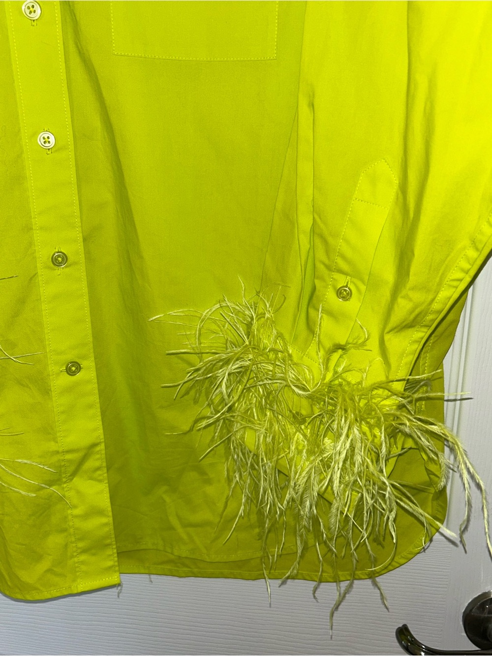 J. Crew Collection Neon Lime Feather-Cuff Button-Down Blouse - Picture 3 of 5